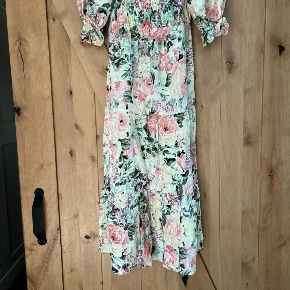 FAITHFULL THE BRAND De Christin Venissa Floral Print Midi Dress Size 4 Linen